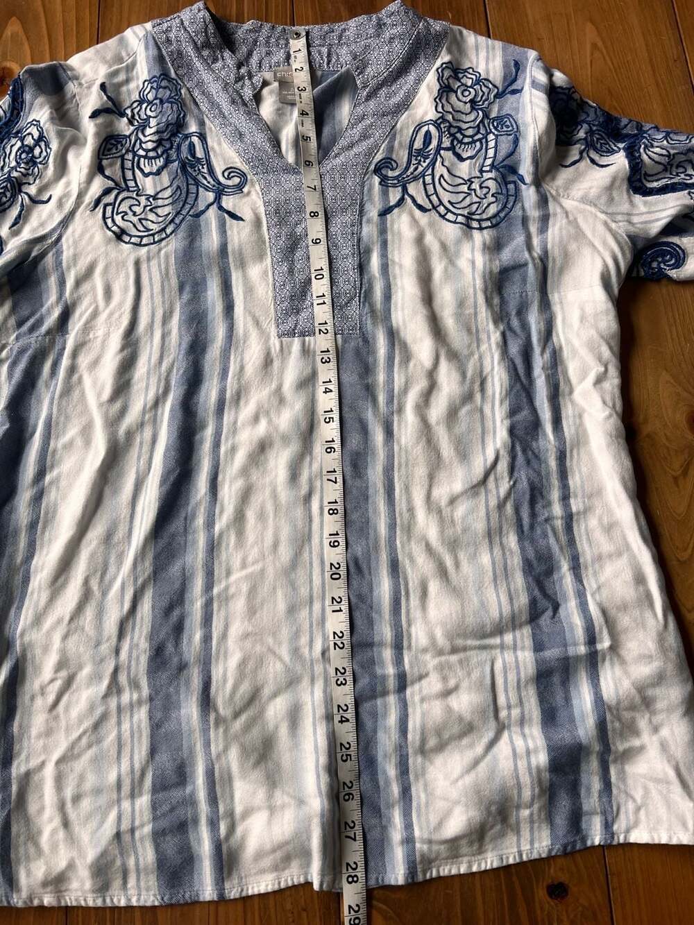 Chico's Embroidered Striped Tunic Top Size 3 (16/18) - Picture 6 of 6